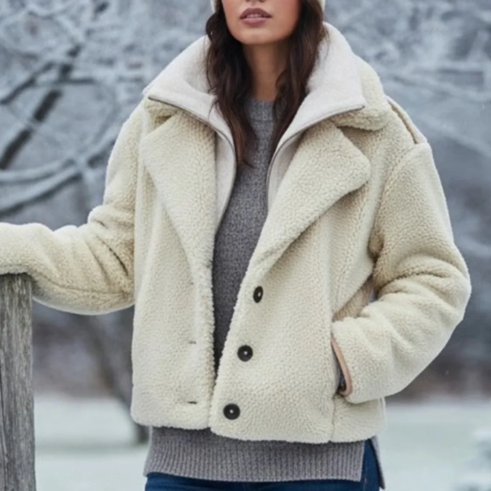 NWT FREE PEOPLE joplin cozy teddy Sherpa coat in ivory size large - Picture 1 of 13